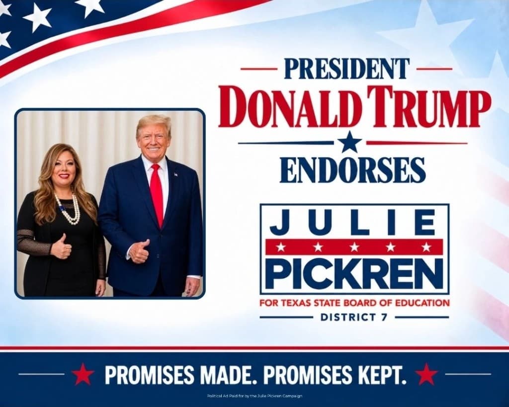 President Donald Trump endorses Julie Pickren for Texas State Board of Education, District 7